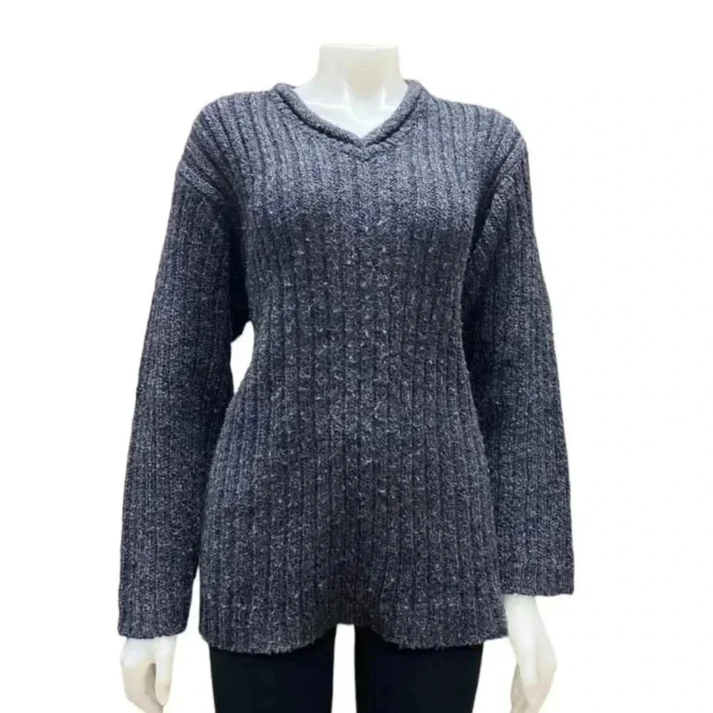 Historia Vintage Wool Blend V  Neck Ribbed Sweater Size Small